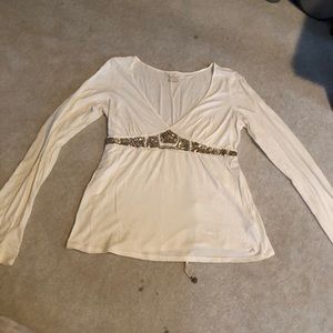 Embroidered, tie back, long sleeve shirt